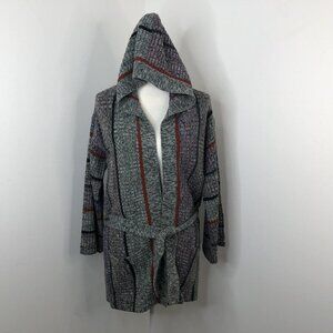 Vintage Kimlon Womens Belted Cardigan Sweater Sz Small Multicolor Hooded Pockets